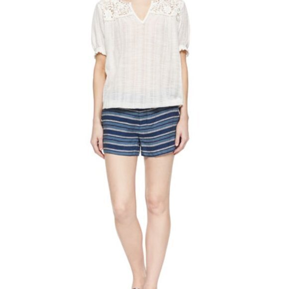 Joie Merci Low-Rise Striped Shorts, Dark Navy Womens Size 2 Linen Low Rise Slim - Picture 3 of 8